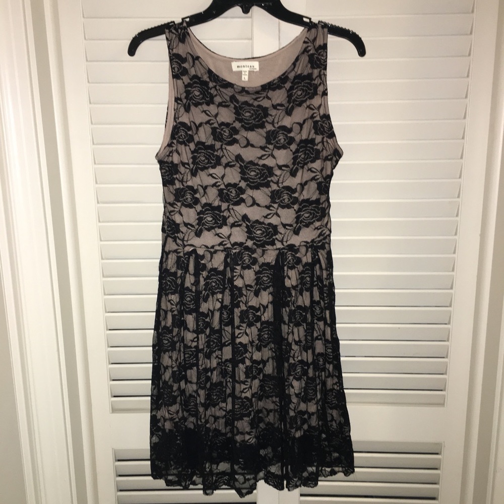 Monteau Black Lace Over Tan Dress